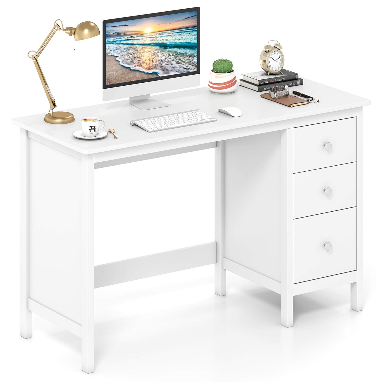 Costway Computer Desk Study Writing Desk Home Office Workstation with 3 Drawers White/Black/Brown